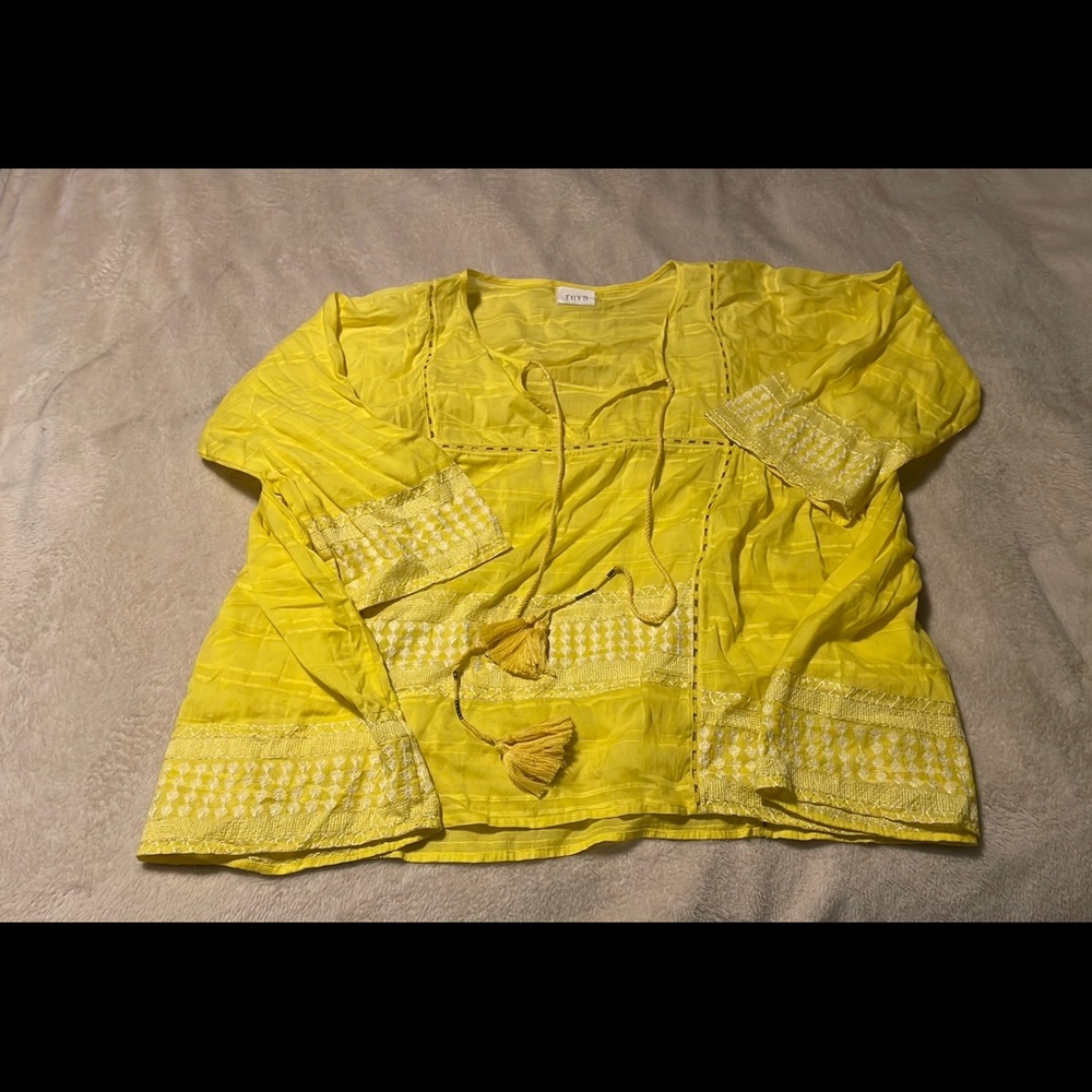 Yellow front tassel tie blouse